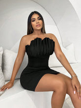 SXY Women's Pleated Splice Strapless Bodycon Mini Dress